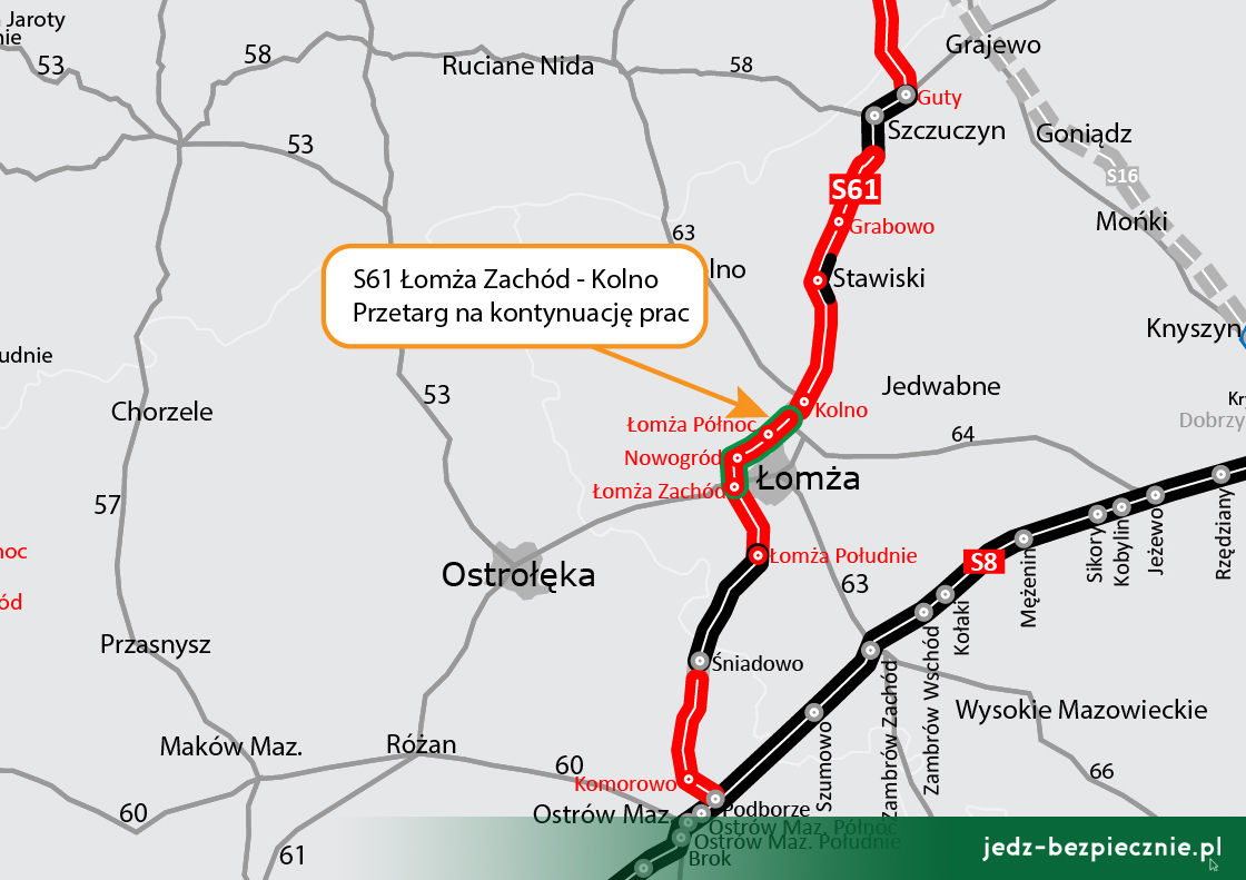 Polskie drogi - ogłoszenie przetargu na dokończenie S61 Łomża Zachód - Kolno